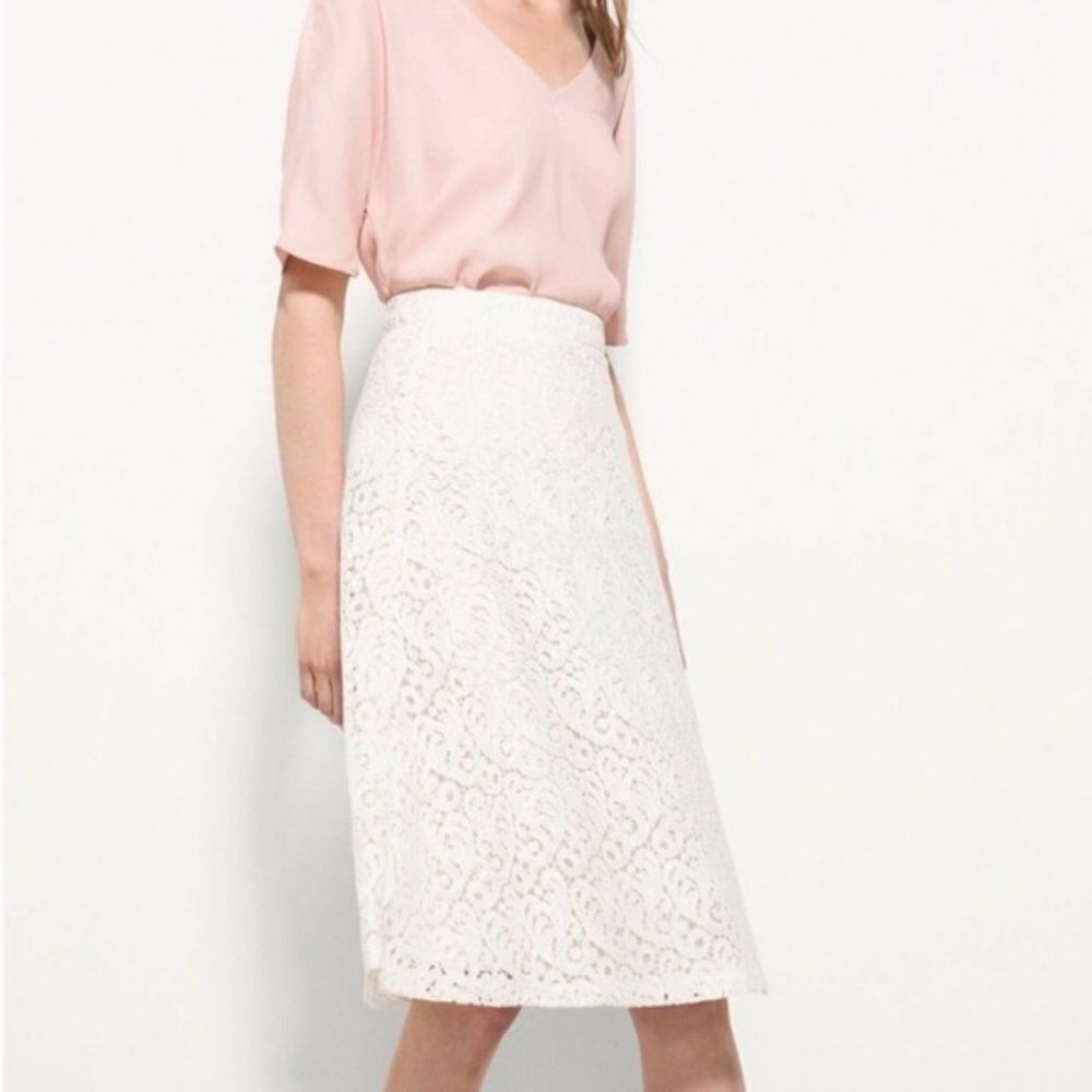 NWT MASSIMO DUTTI Ivory Lace Guipure Midi Skirt 6
